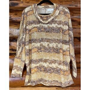 New Directions‎ Cowl Neck Sweater Brown Multicolor Size Petite Medium NWT